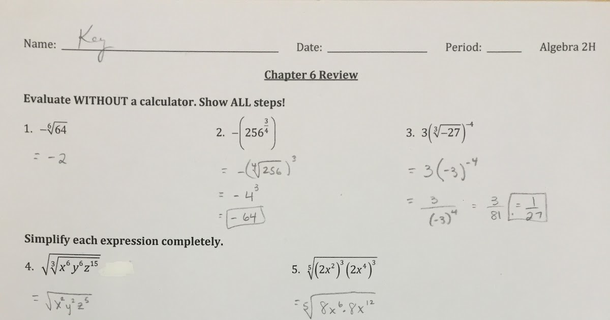 Answer Key For Algebra 1