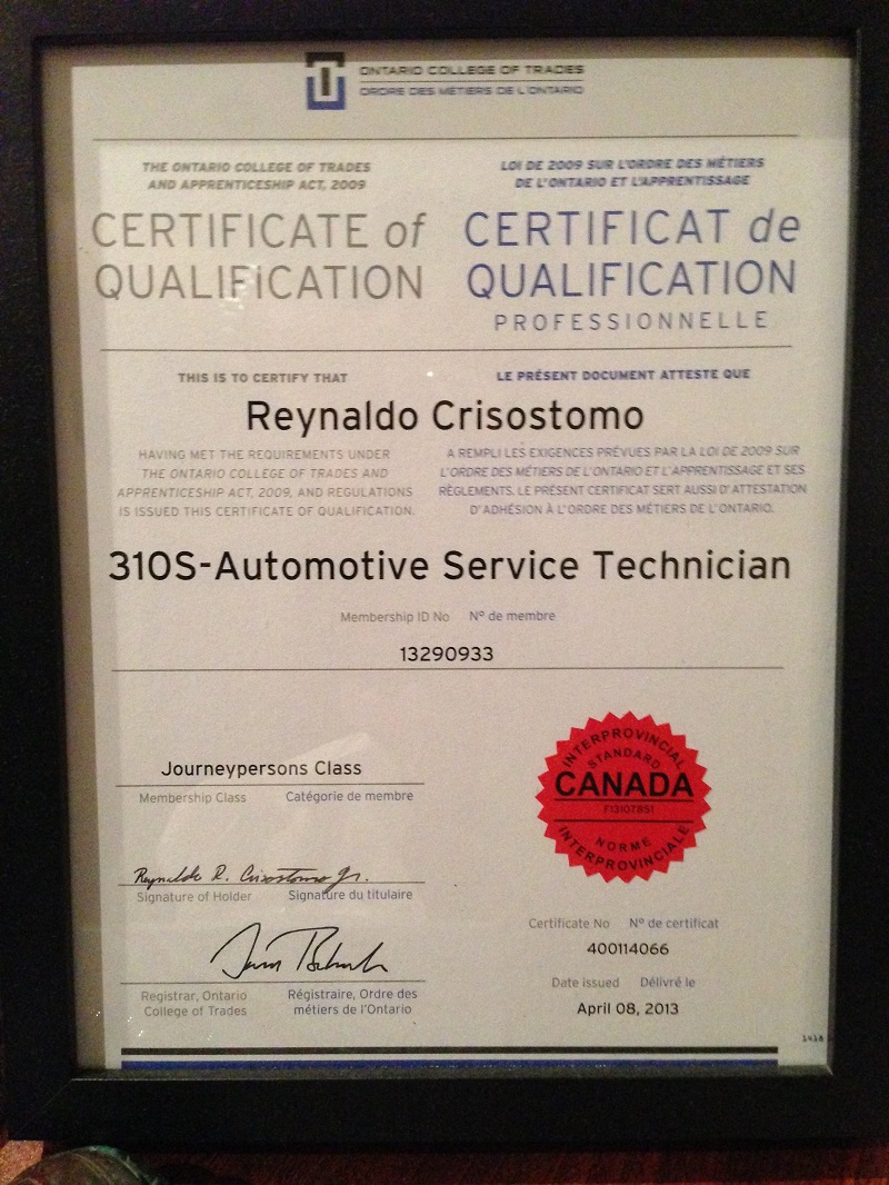 Automotive Technician License Ontario